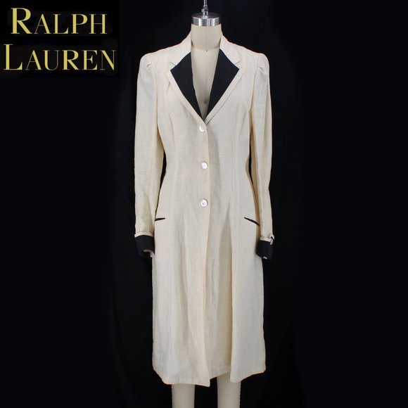 Ralph Lauren Blue Label Jackets & Blazers - VTG Ralph Lauren Linen Victorian Walking Coat Puff Sleeve MOP Buttons Long 6